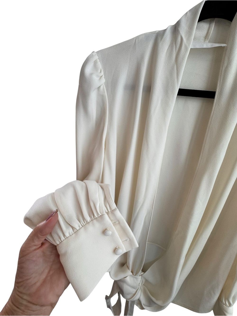 CO White Long Sleeve Button Wrap Tie Blouse  Size Small  $498 - Picture 3 of 7